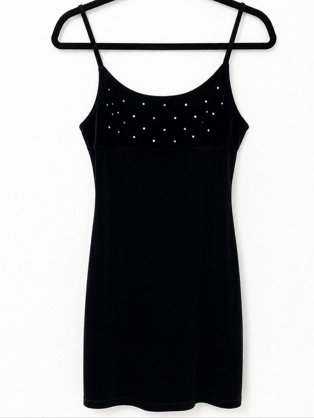 Vintage 579 Black Velvet Rhinestone Mini Dress Y2K Party Club Grunge Goth Small